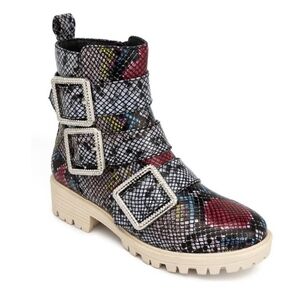 True Craft Vegan Leather Faux Snakeskin Multicolor Ankle Boots Size 6